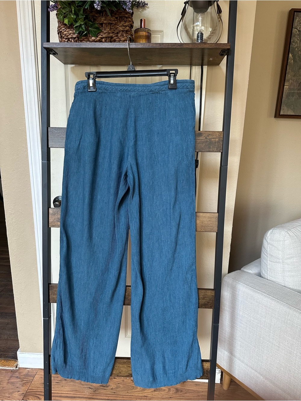 Ellen Tracy Linen Blend Wide-Leg Drawstring Pants in Denim Blue - Picture 3 of 9